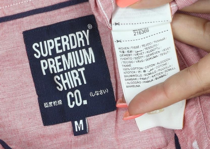 Superdry Men Red Short Sleeve Cotton Button-Up Shirt M