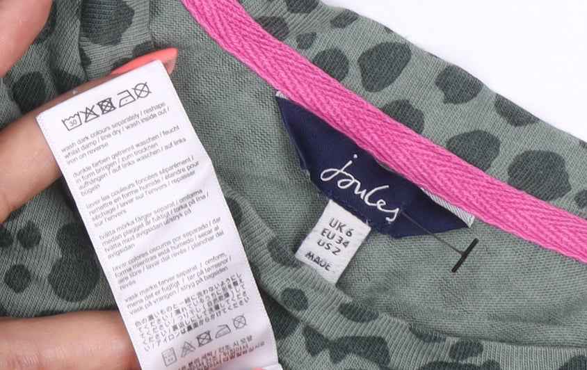 Joules Women Green Animal Print Ruffle Long Sleeve Cotton Blouse UK 6