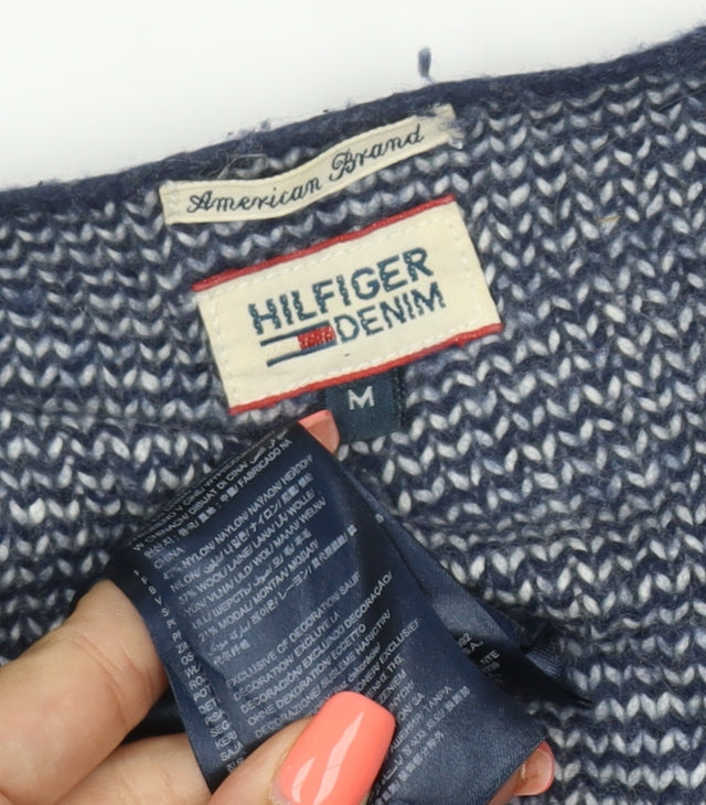 Tommy Hilfiger Women's Blue Striped Open Knit Cardigan Medium