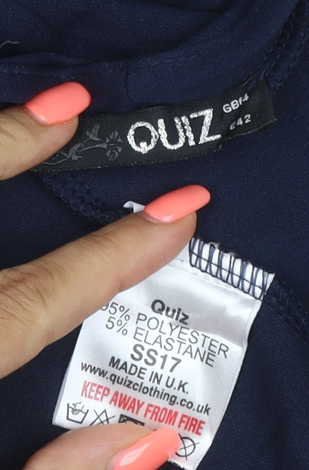 Quiz Women's Navy Blue Cropped Suit Jacket Size 14 Polyester Blend