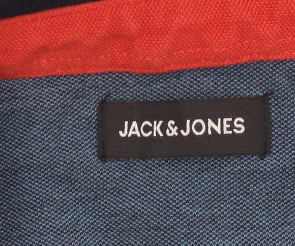 Jack & Jones Men Blue Long Sleeve Cotton Polo Shirt Size L