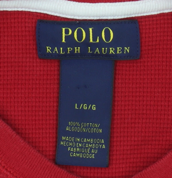 Polo Ralph Lauren Men Red Cotton Long Sleeve Crew Neck Top L