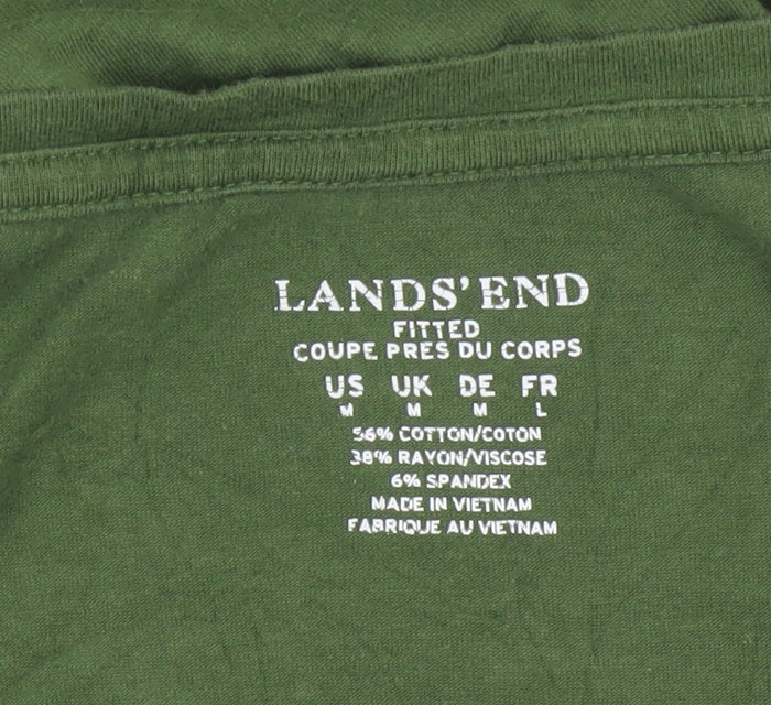 Lands' End Women's Green Slim Fit Long Sleeve Cotton Blend Top M
