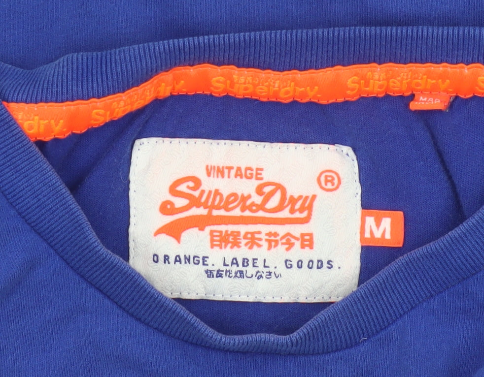 Superdry Men Blue Crew Neck Cotton Jersey T-Shirt Size M