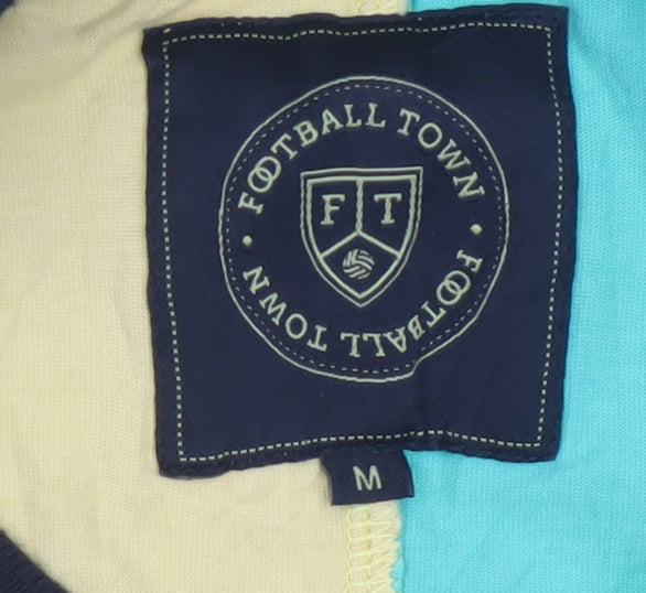 Football Town Men's Yellow Green Colourblock Cotton T-Shirt M