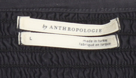 Anthropologie Women Black Puff Sleeve Tunic Blouse Size L