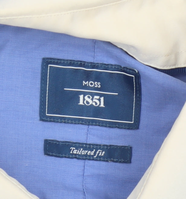 Moss 1851 Men's Blue Tailored Fit Button-Up Shirt Size 16.5 Long Sleeve