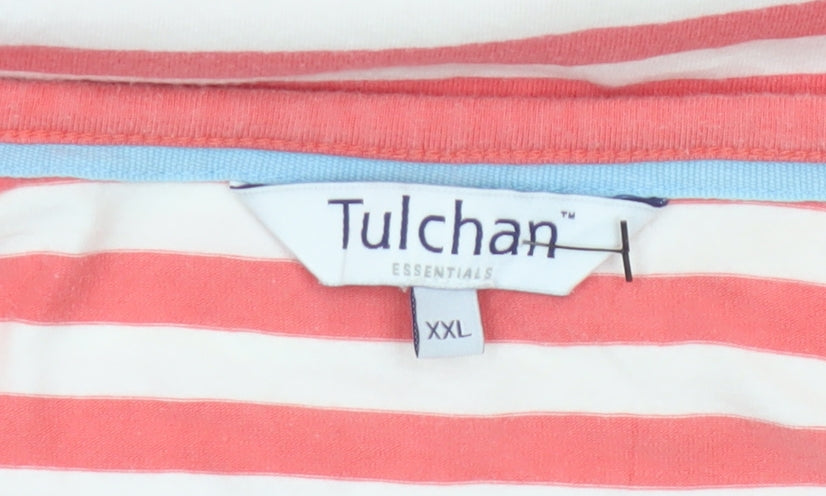 Tulchan Womens Pink Striped Cotton Stretch Short Sleeve T-Shirt 2XL