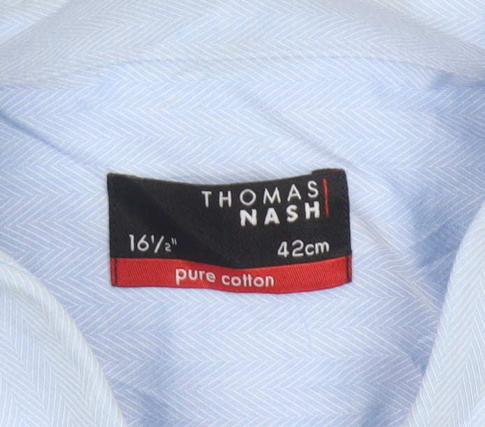 Thomas Nash Men's Blue 16.5in 42cm Pure Cotton Long Sleeve Dress Shirt