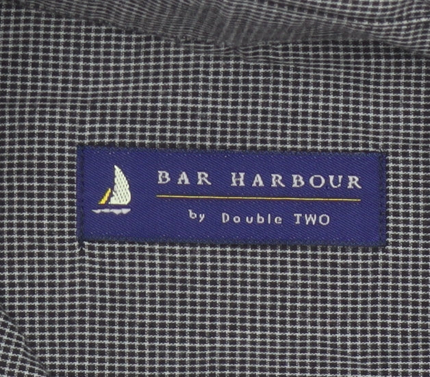 Bar Harbour by Double Two Men's Grey Check Short Sleeve Button-Up Shirt Size M