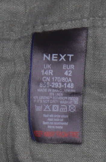 Next Women's Khaki Linen Blend Wide-Leg Trousers Size 14R