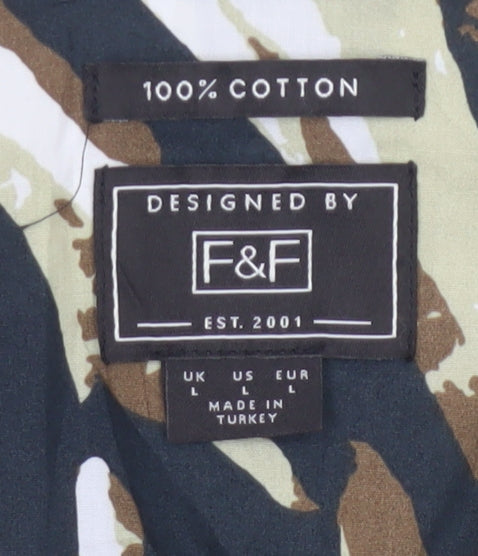 F&F Men's Multicoloured Camouflage Cotton Short Sleeve Shirt L