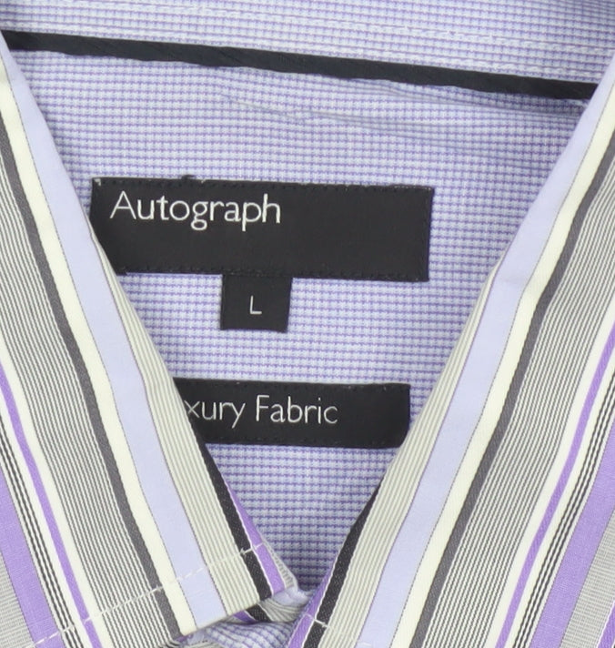 Marks and Spencer Autograph Men's Purple Stripe Cotton Shirt L