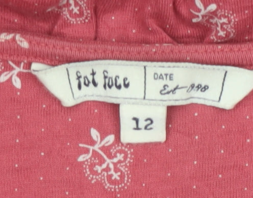 Fat Face Women Pink Floral Wrap Dress Size 12 Viscose Short Sleeve