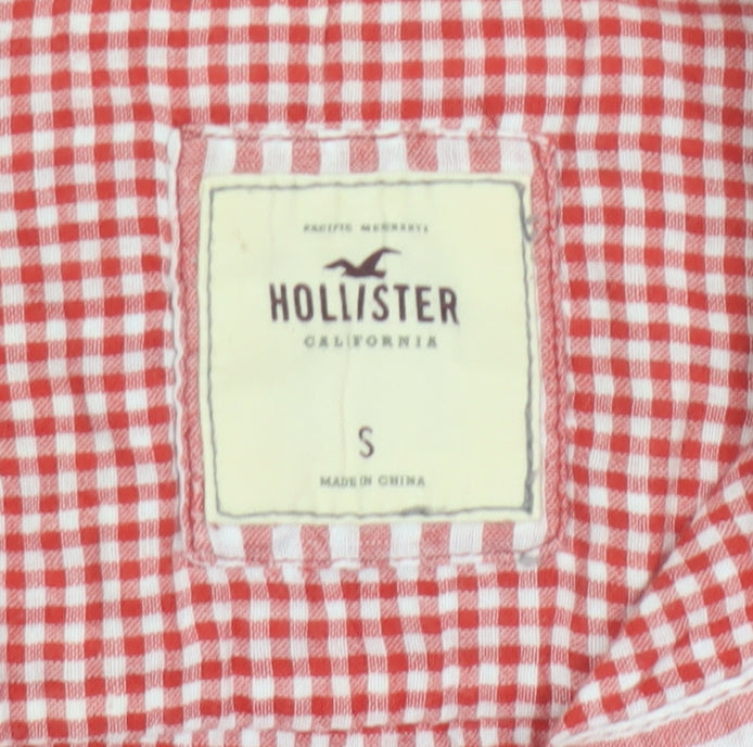 Hollister Women Red Striped Button-Up Shirt Small Cotton Casual