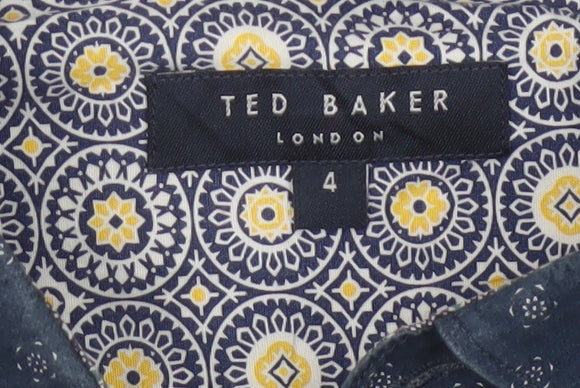 Ted Baker Men's Blue Geometric Long Sleeve Slim Fit Cotton Shirt L