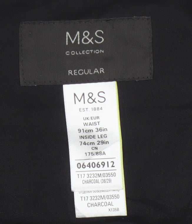 Marks and Spencer Men's Grey Regular Fit Dress Trousers 36W 29L