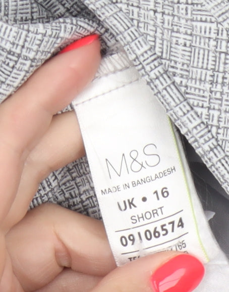 Marks and Spencer Women’s Grey Check Straight Trousers Size 16 Short