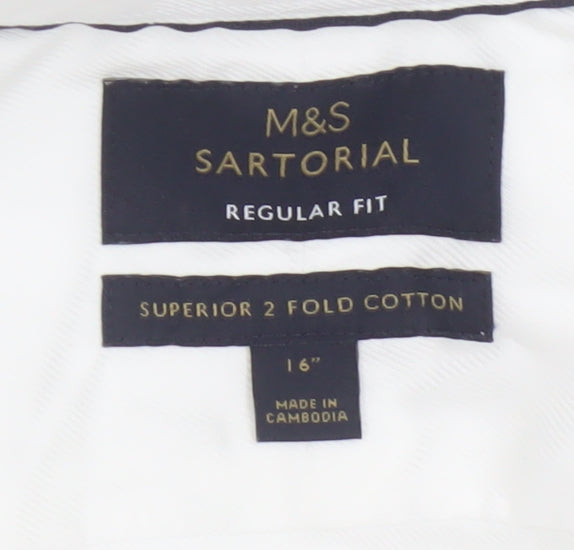 Marks and Spencer Sartorial White Regular Fit 16in Men's Cotton Shirt