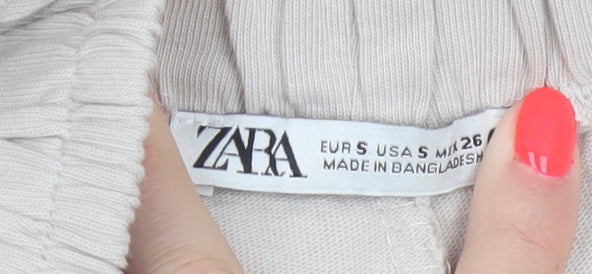 Zara Women Beige Paperbag Wide-Leg Trousers Size S