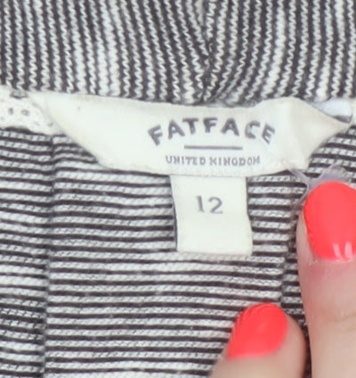 FatFace Women Grey Striped Open Cotton Jacket Size 12