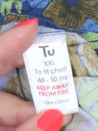 Tu Men’s Blue Hawaiian Floral Short Sleeve 2XL Cotton Shirt