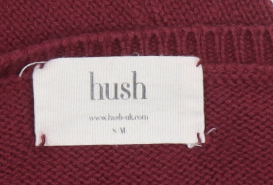 Hush Women Red Wool Knit Shift Dress S Short Sleeve Button Detail