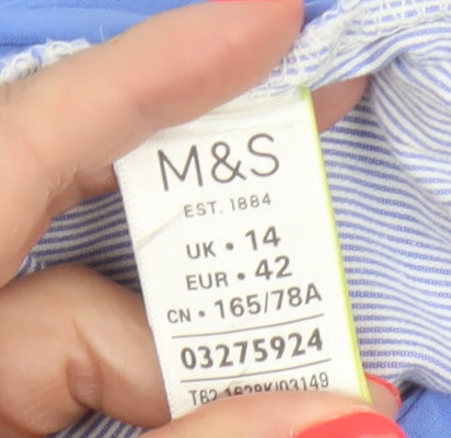 Marks and Spencer Women Blue Striped Cropped Cotton Trousers Size 14