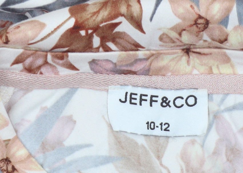 Jeff & Co Women's Beige Floral Long Sleeve Jersey Nightshirt Size 10-12