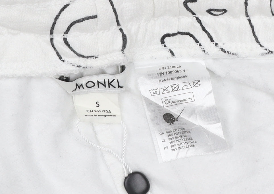 Monki Women White Abstract Print Cotton Jogger Trousers Size S