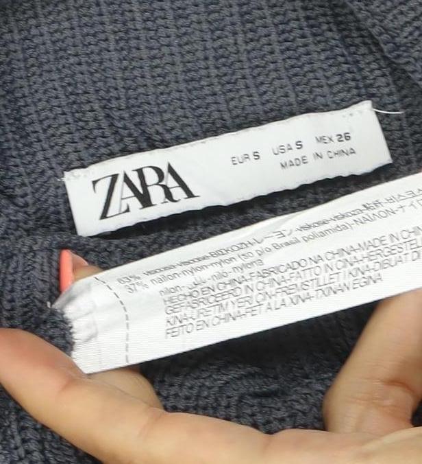 ZARA Women’s Grey High Neck Ribbed Knit Pullover Jumper Size S
