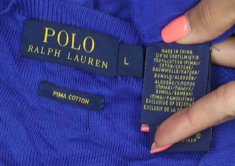Ralph Lauren Men's Blue V-Neck Cotton Pullover Jumper Size L