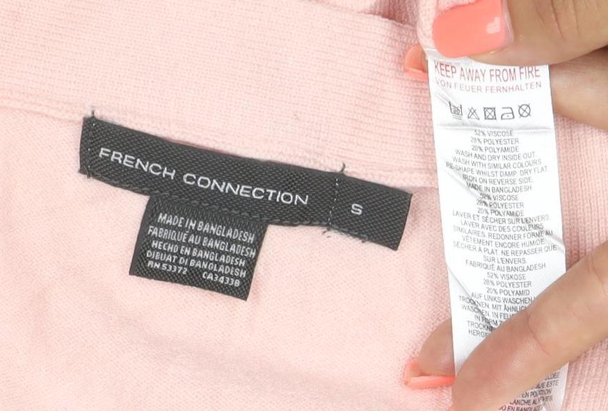 French Connection Pink V-Neck Button Cardigan S Lightweight Knit