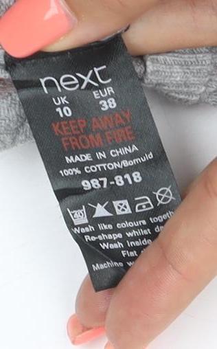 Next Women’s Grey Crochet Front Cotton Short Sleeve Jumper Size 10
