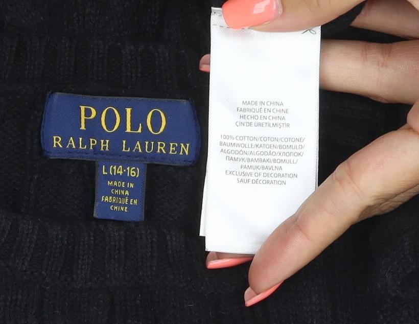 Ralph Lauren Women's Black Cable-Knit Cotton Jumper Size L