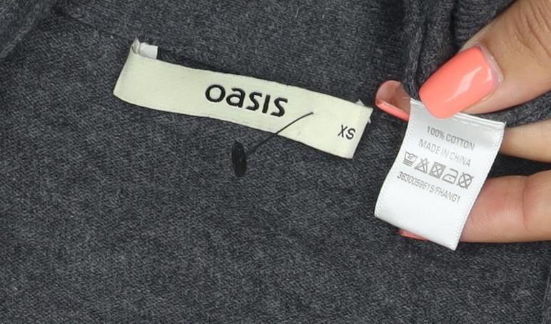 Oasis Women Grey XS Cotton Button Long Sleeve Cardigan