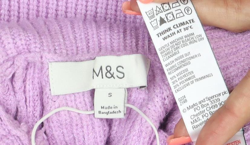 Marks and Spencer Womens Purple Roll Neck Chunky Knit Jumper S