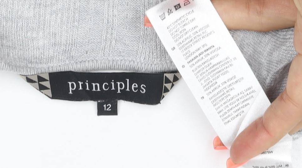 Principles Women’s Grey Knit Open Cardigan Size 12 V-Neck Lightweight