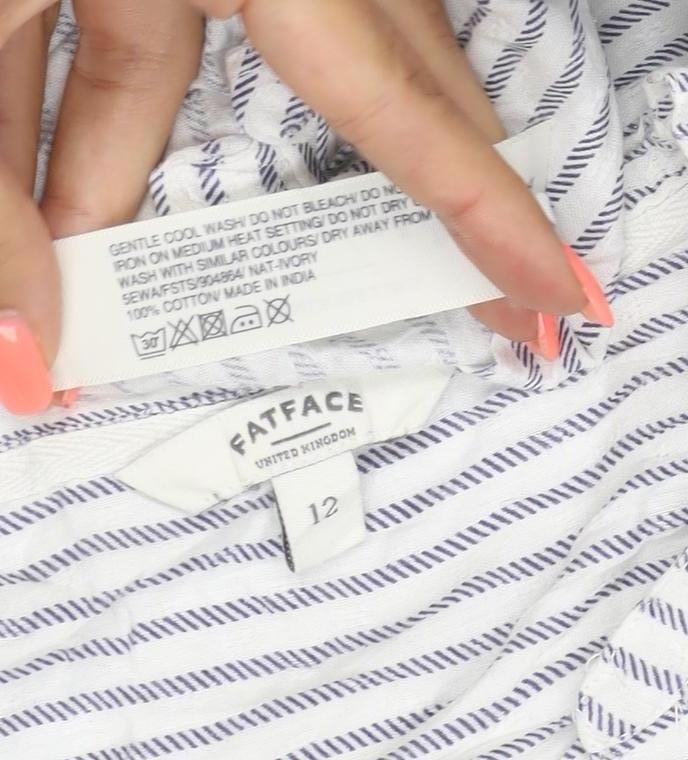 FatFace Women White Striped Henley Cotton Jumper Size 12