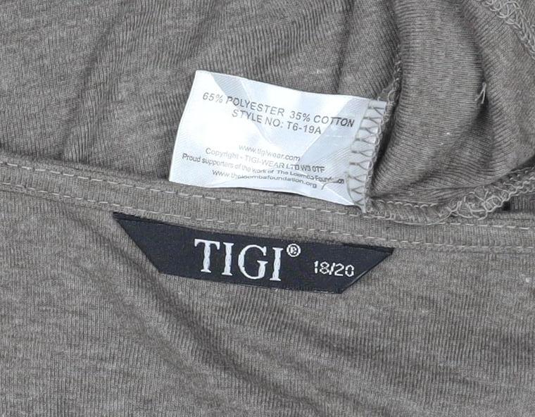 Tigi Women’s Brown 3/4 Sleeve Embroidered Neck Cotton Blend Top Size 18