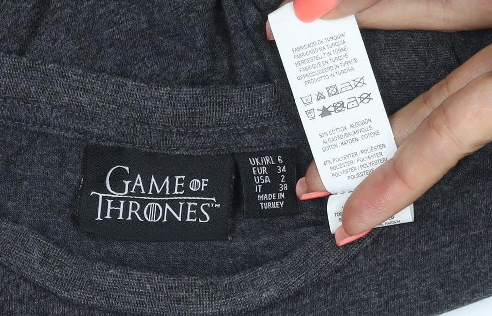 Game of Thrones Women's Grey Cotton Blend Short Sleeve T-Shirt Size 10