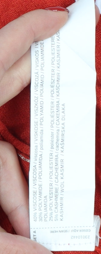 Mango Women Red V-Neck Long Sleeve Knit Cashmere Blend Jumper Size 12