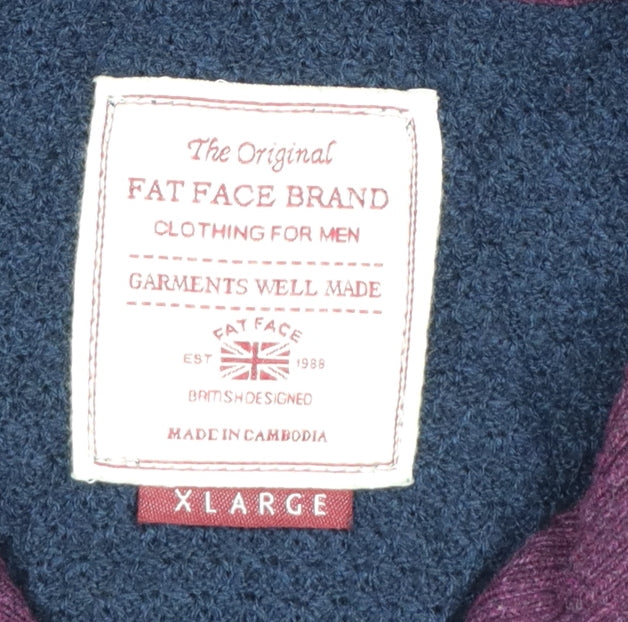 FatFace Men's Blue XL 1/2 Zip Cotton Cashmere Jumper