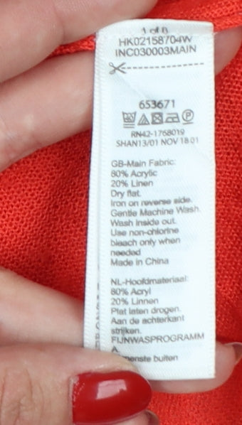 Monsoon Women Red Linen Blend Lightweight Open Cardigan M