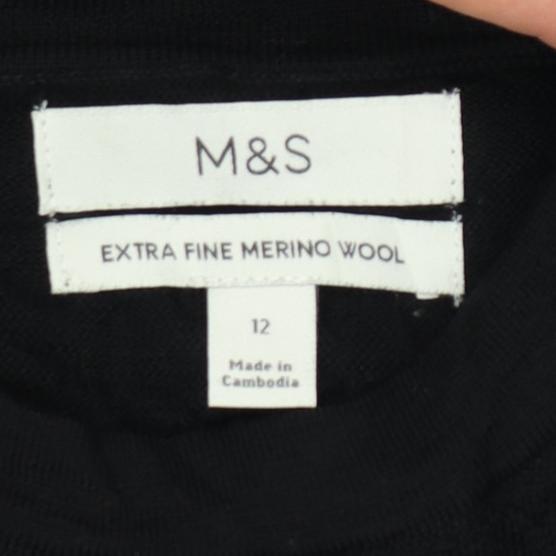 Marks and Spencer Women Black Extra Fine Merino Wool Jumper Size 12