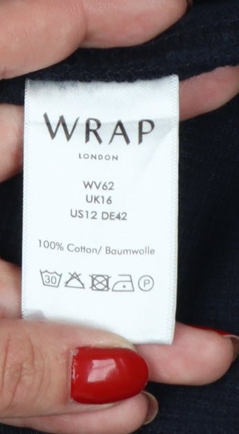 Wrap London Women's Navy Cotton Collared Cardigan Size 16