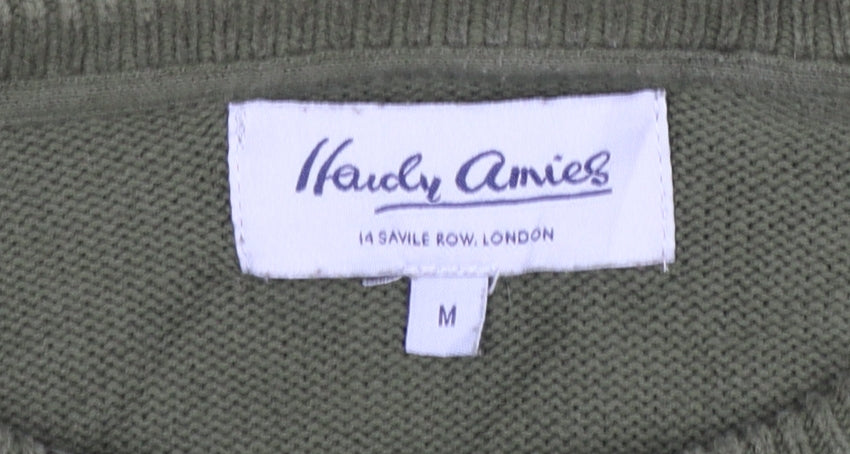 Hardy Amies Men's Green Cotton Crew Neck Cable-Knit Jumper M