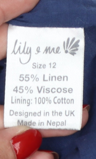 Lily & Me Women Blue Floral Shift Dress Size 12 Linen Blend
