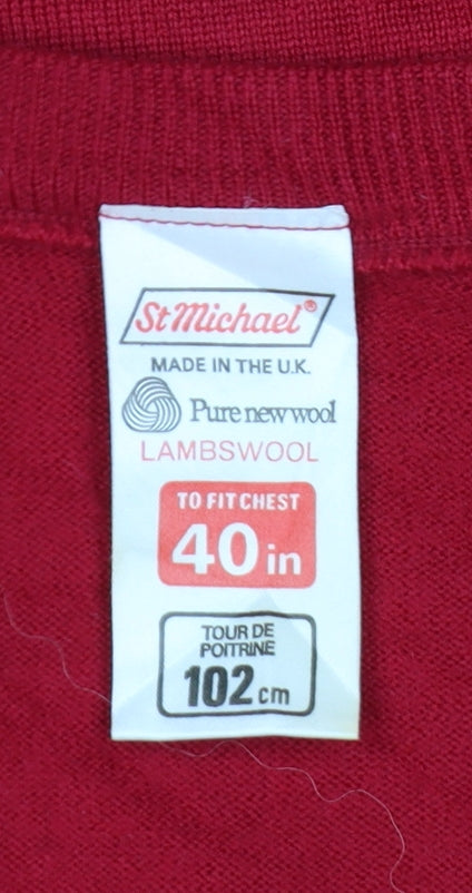Marks and Spencer St Michael Men's Red Wool V-Neck Jumper M