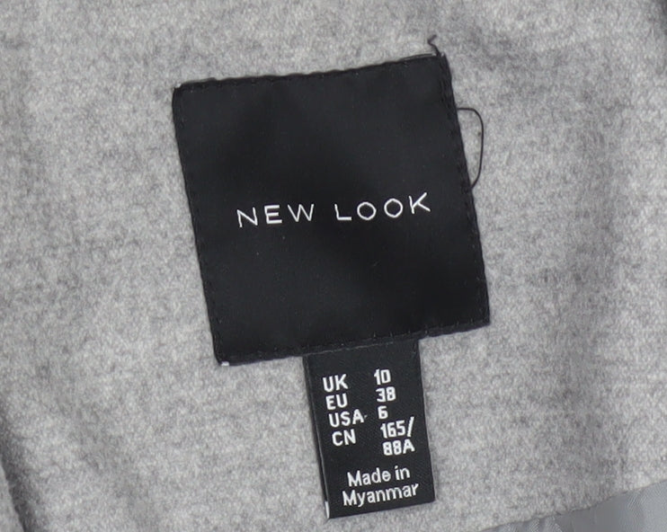 New Look Women's Grey Long Overcoat Size 10 Classic Single-Breasted